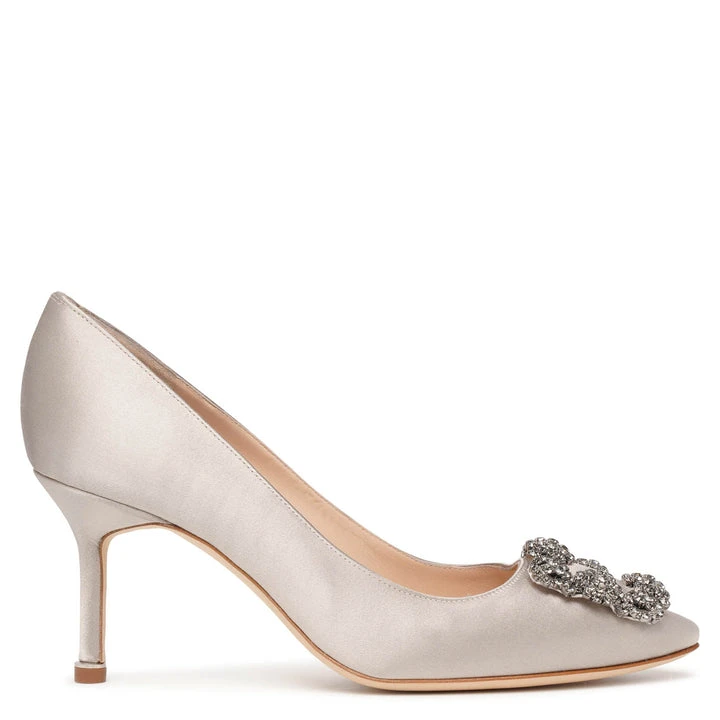 商品Manolo Blahnik|MANOLO BLAHNIK 女士浅灰色缎面饰有灰色水晶方扣尖头高跟鞋 9XX-0662-0029-GREY,价格¥5177,第1张图片