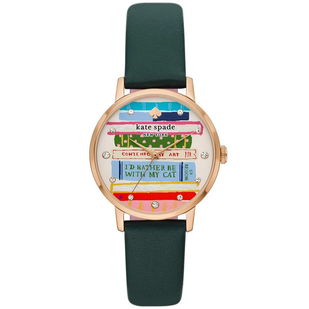 商品Kate Spade|Women's Metro Three-Hand Green Leather Strap Watch, 34mm,价格¥1492,第1张图片