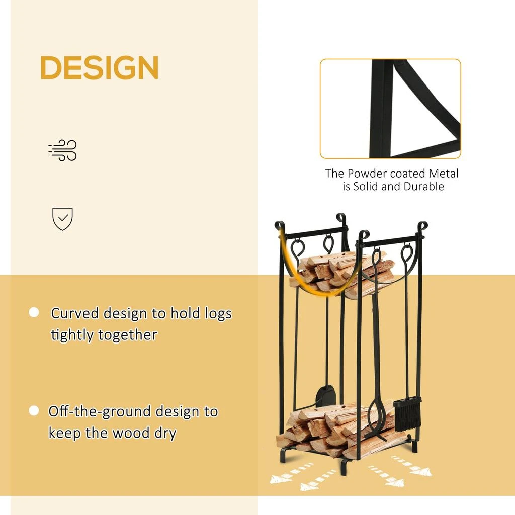 商品Streamdale Furniture|Streamdale Firewood Rack with Fireplace Tools,价格¥1461,第3张图片详细描述