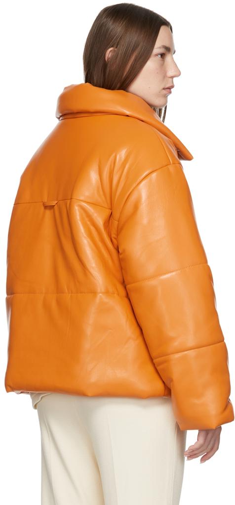 Orange Hide Puffer Vegan Leather Jacket商品第3张图片规格展示