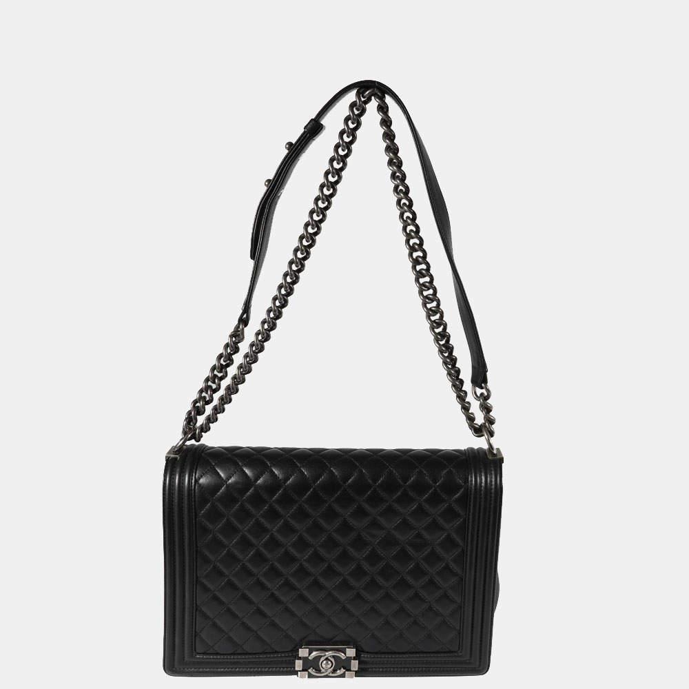 商品[二手商品] Chanel|Chanel Black Quilted Lambskin Leather Large Boy Shoulder Bag,价格¥37402,第7张图片详细描述