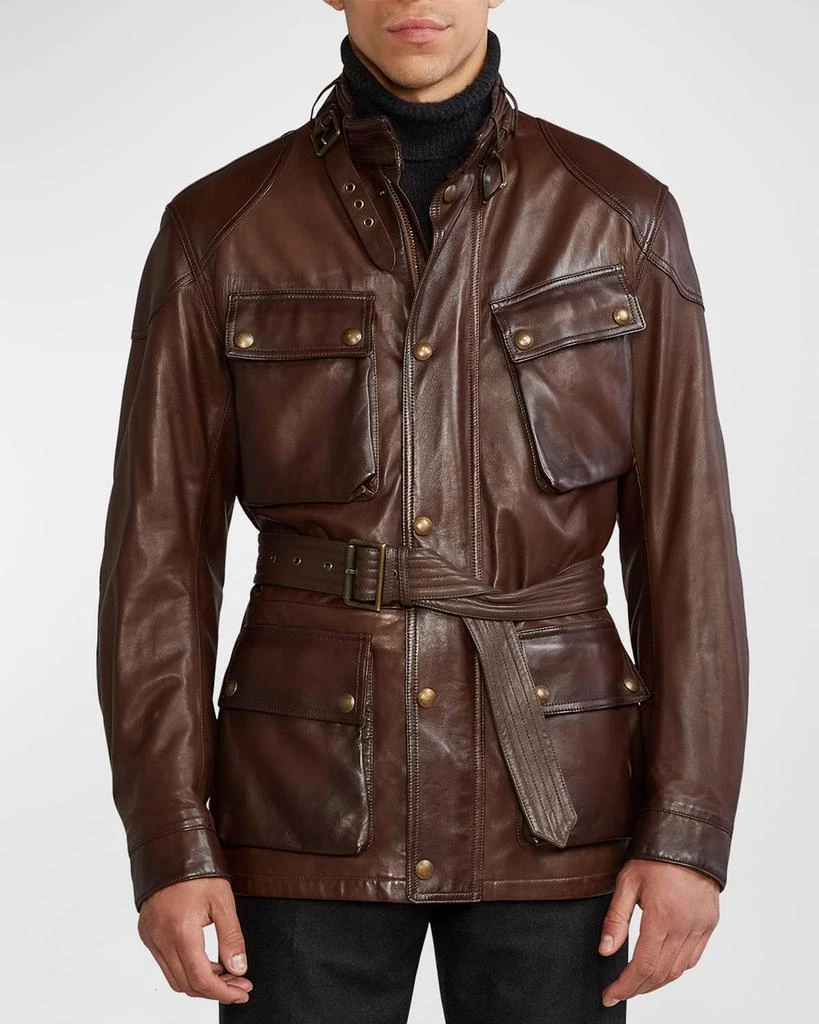 商品Ralph Lauren|Men's Willis 4-Pocket Belted Leather Jacket,价格¥35168,第1张图片