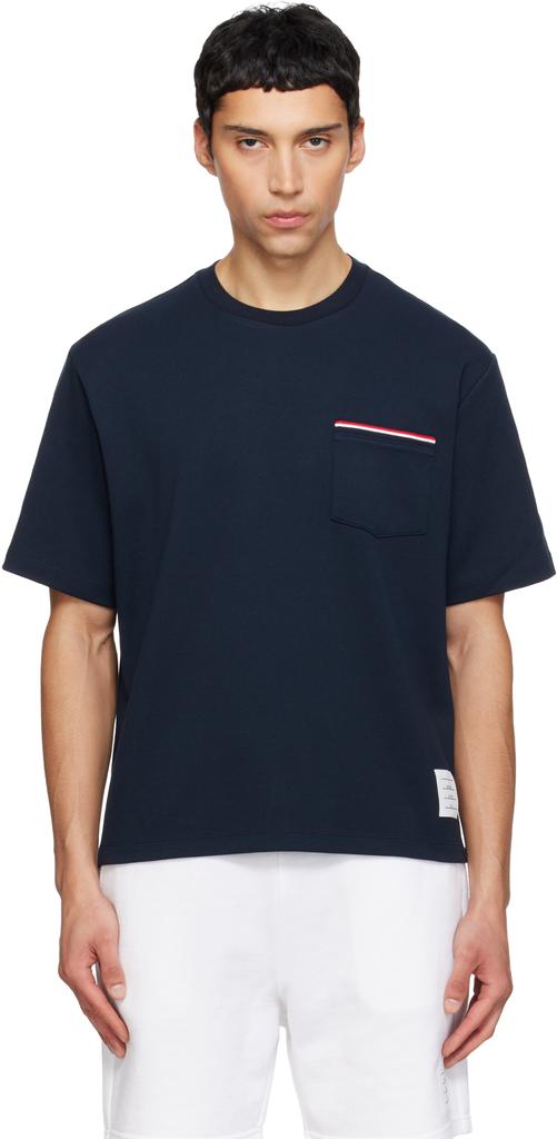 Navy Milano Cotton Oversized Pocket T-shirt image 2