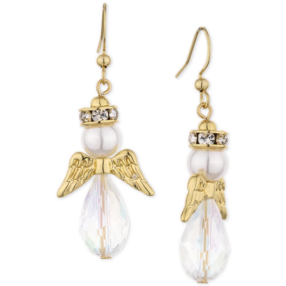商品Charter Club|Gold-Tone Pavé, Imitation Pearl & Bead Angel Drop Earrings, Created for Macy's,价格¥140,第1张图片