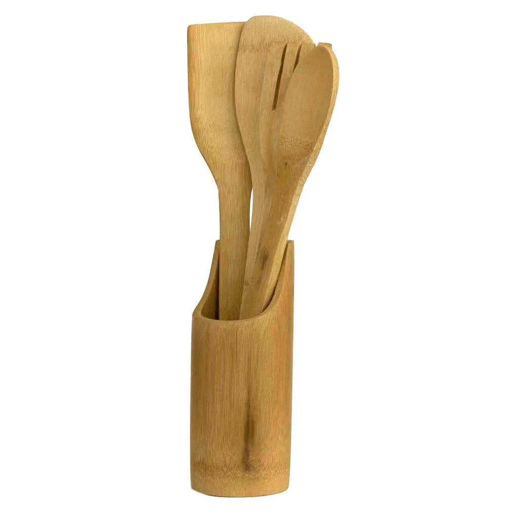 商品Home Basics|Home Basics 5 Piece Bamboo Utensil Set with Sculptural Holder, Natural,价格¥115,第1张图片
