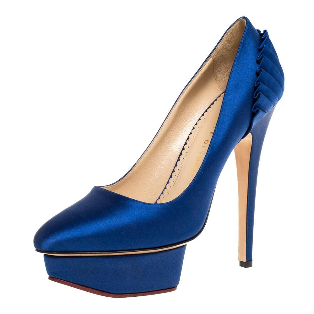 商品[二手商品] Charlotte Olympia|Charlotte Olympia Blue Satin Paloma Platform Pumps Size 37.5,价格¥1364,第1张图片