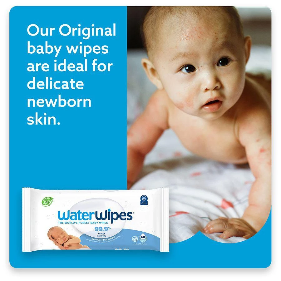 商品WaterWipes|Plastic-Free Original Baby Wipes, Hypoallergenic for Sensitive Skin Unscented,价格¥141,第3张图片详细描述