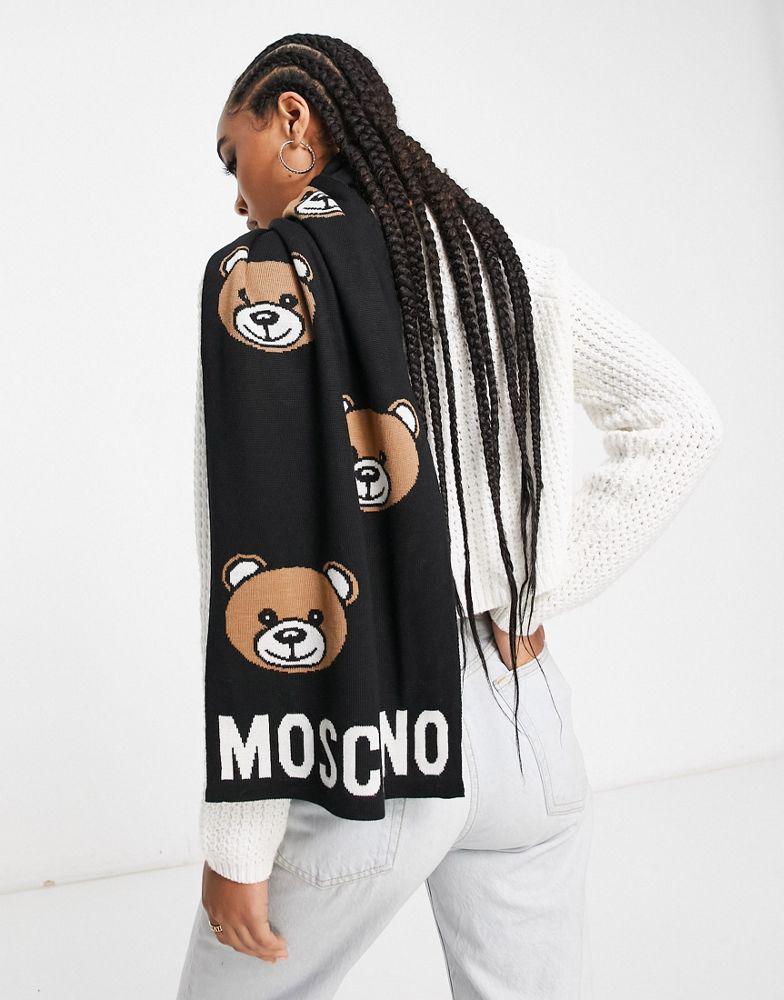 Moschino teddy logo scarf in black商品第2张图片规格展示