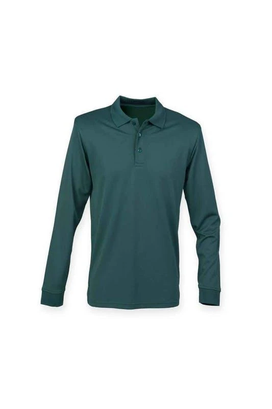 商品Henbury|Henbury Adults Unisex Long Sleeve Coolplus Piqu Polo Shirt (Bottle Green),价格¥211,第1张图片