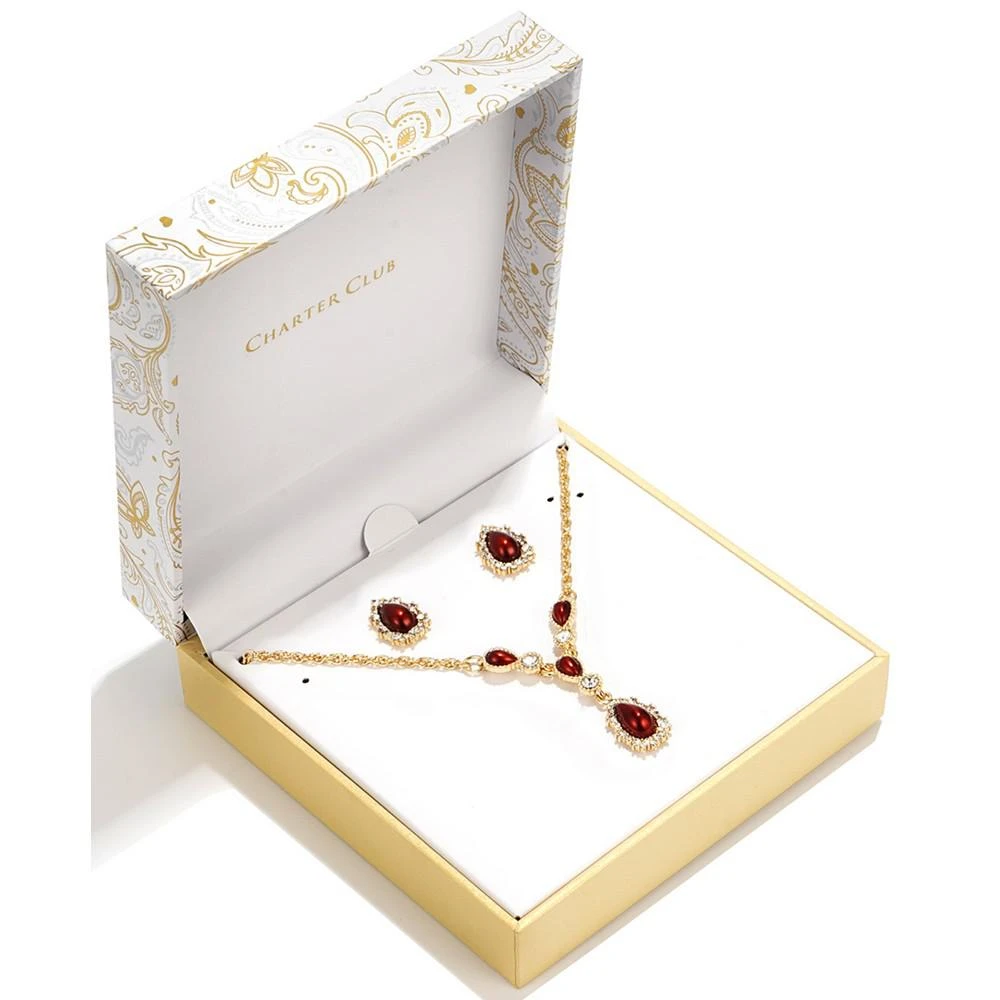 商品Charter Club|Gold-Tone Crystal & Colored Imitation Pearl Lariat Necklace & Stud Earrings Set, Created for Macy's,价格¥67,第3张图片详细描述