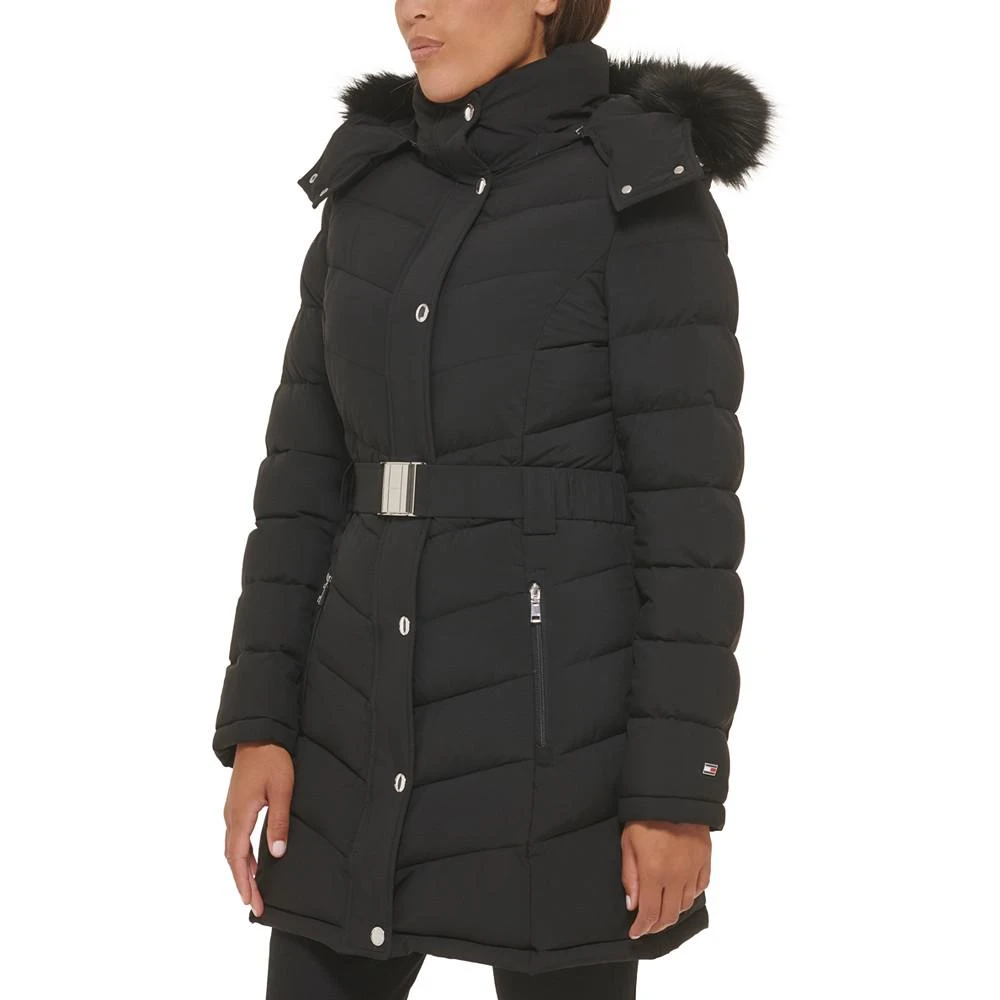 商品Tommy Hilfiger|Petite Faux-Fur-Trim Hooded Belted Puffer Coat, Created for Macy's,价格¥1280,第3张图片详细描述