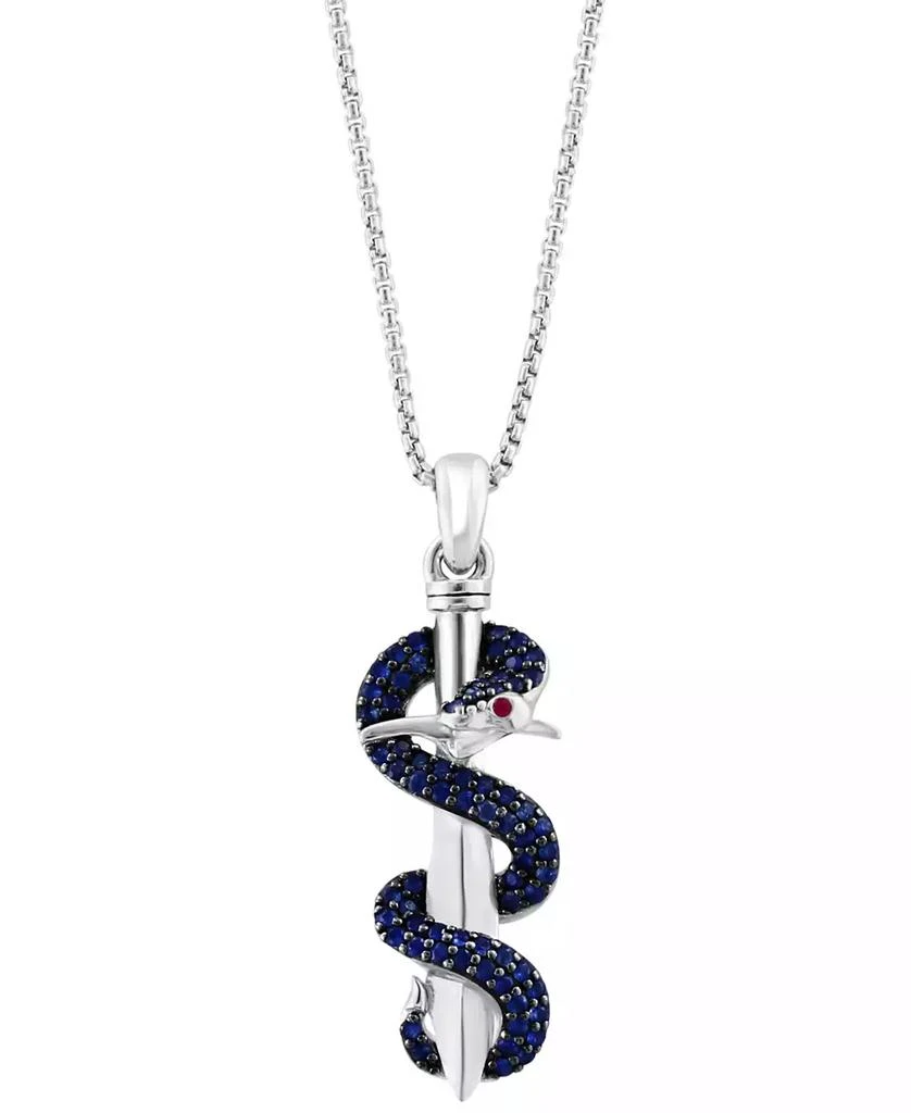 商品Effy|EFFY® Men's Sapphire (5/8 ct. t.w.) & Ruby Accent Snake & Sword 22" Pendant Necklace in Sterling Silver,价格¥7328,第1张图片