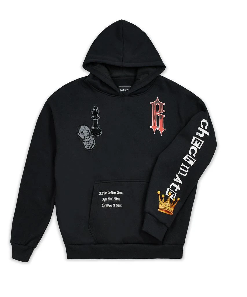 Oversized Checkmate Multi Embroidery Patched Sleeve Print Hoodie 商品
