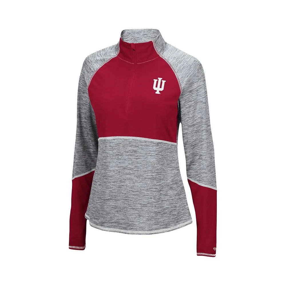 商品Colosseum|Women's Heathered Gray, Crimson Indiana Hoosiers Color Block Space-Dye Raglan Quarter-Zip Top,价格¥338,第2张图片详细描述