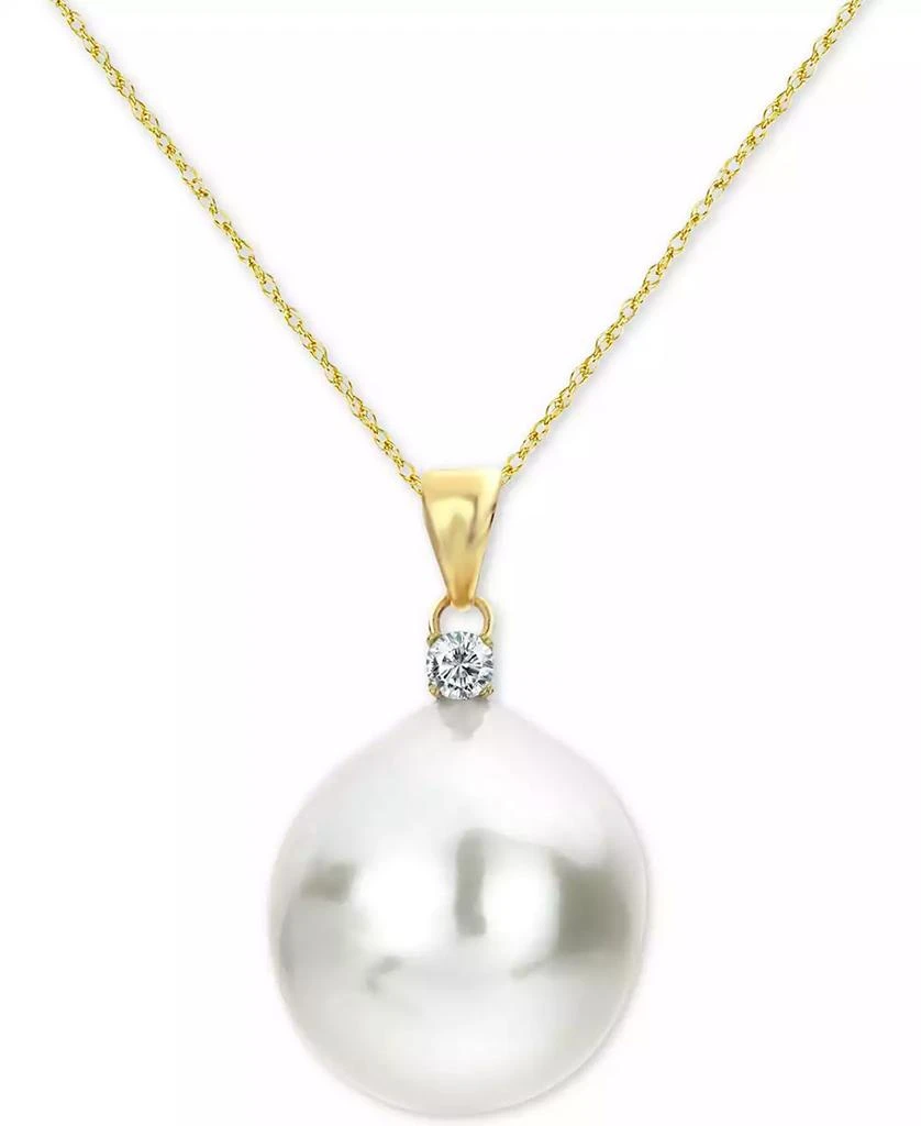 商品Macy's|Cultured Baroque Freshwater Pearl (12mm) & Diamond (1/20 ct. t.w.) 18" Pendant Necklace in 14k Gold,价格¥983,第1张图片
