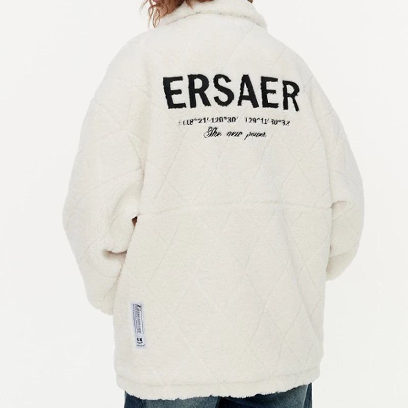  ER 基础logo刺绣仿羊羔毛棉衣男女同款冬潮牌宽松摇粒绒情侣夹克棉服外套ERyg2255339 商品