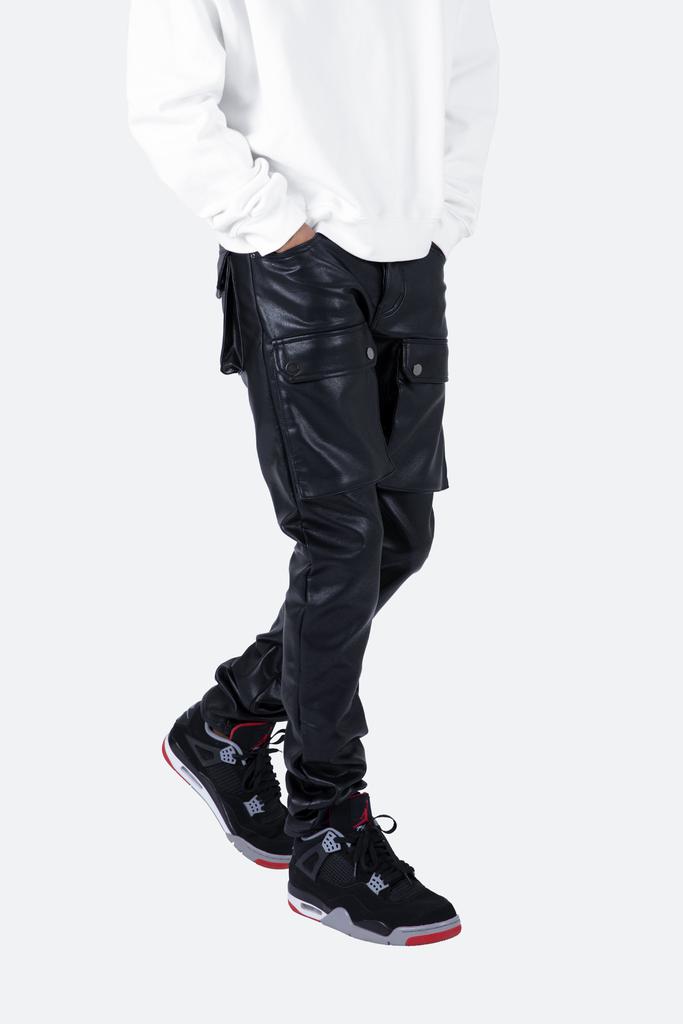 Leather Snap Cargo Pants - Black商品第3张图片规格展示