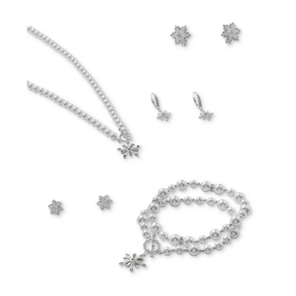 商品Anne Klein|Silver-Tone Crystal & Imitation Pearl Snowflake Orbital Drop Earrings,价格¥83,第3张图片详细描述