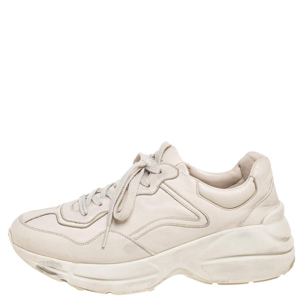 商品[二手商品] Gucci|Gucci Cream Leather Rhyton Sneakers Size 40.5,价格¥3262,第4张图片详细描述
