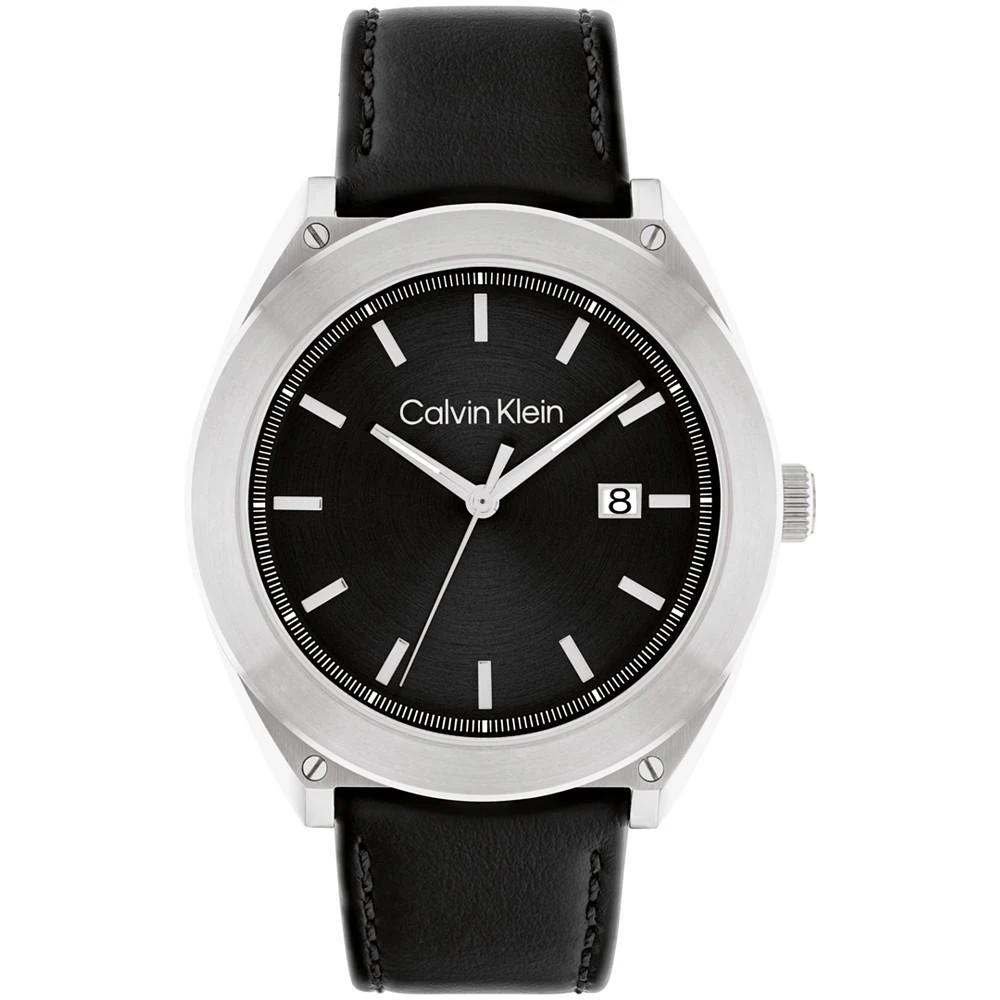 商品Calvin Klein|Men's Black Leather Strap Watch 44mm,价格¥791,第1张图片