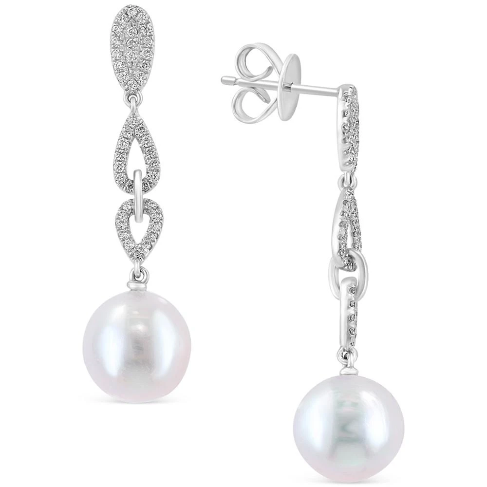 商品Effy|EFFY® Freshwater Pearl (9-1/2mm) & Diamond (1/3 ct. t.w.) Drop Earrings in 14k White Gold,价格¥9416,第1张图片