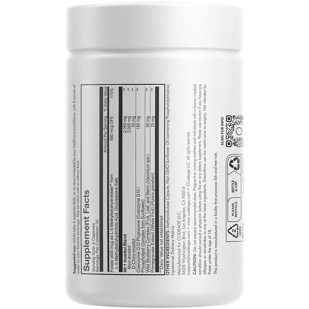 商品Codeage|Liposomal Ovarian Inositol + Supplement, Folate & CoQ10 Phytosome, Hormonal Balance - 120ct,价格¥299,第2张图片详细描述