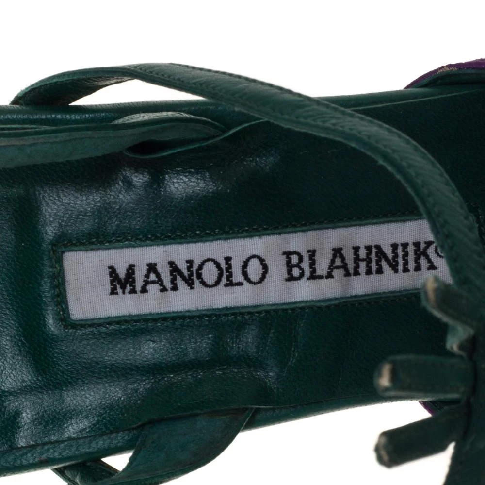 Manolo Blahnik Multicolor Printed Fabric And Leather Pointed Toe Slingback Sandals Size 40.5 商品