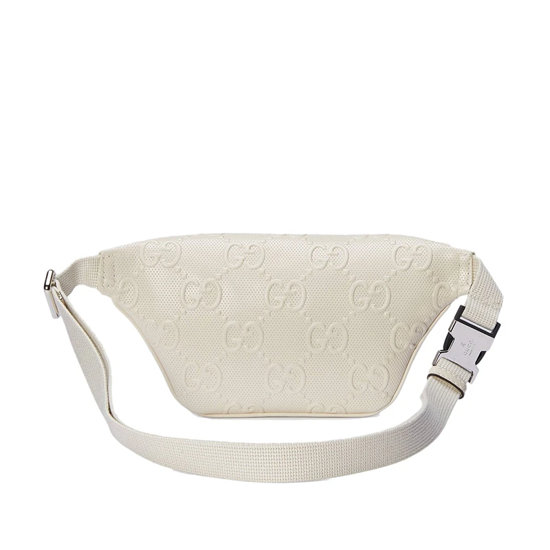 GUCCI/古驰 GG embossé系列 男女同款白色双G压纹皮革斜挎包腰包 商品