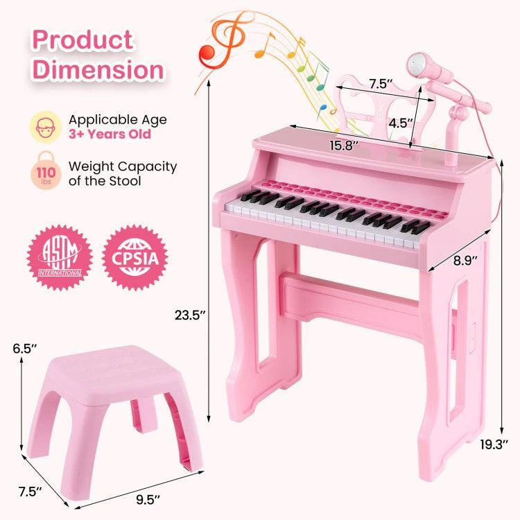 37 Keys Music Piano with Microphone Kids Piano Keyboard with Detachable Music Stand 商品