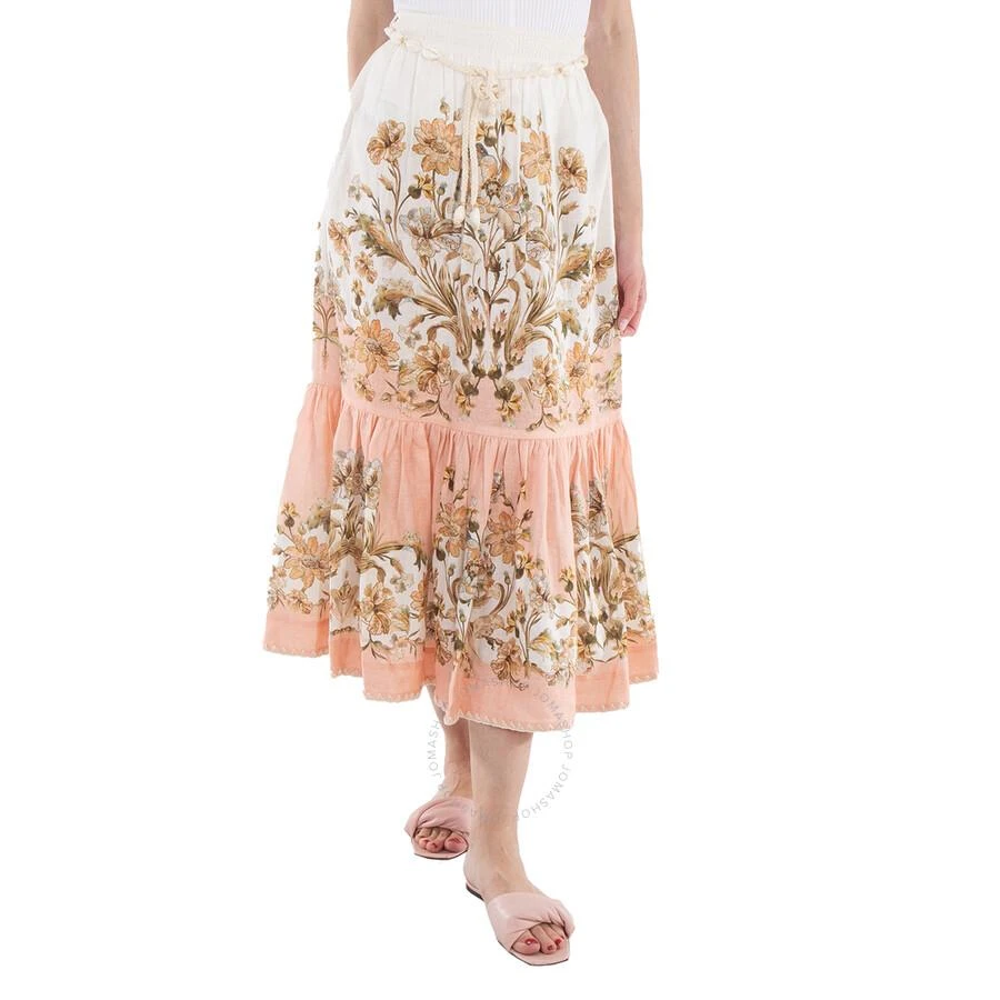 商品Zimmermann|Ladies Pink Daisy Floral Chintz Floral-Print Linen Midi Skirt,价格¥1411,第1张图片