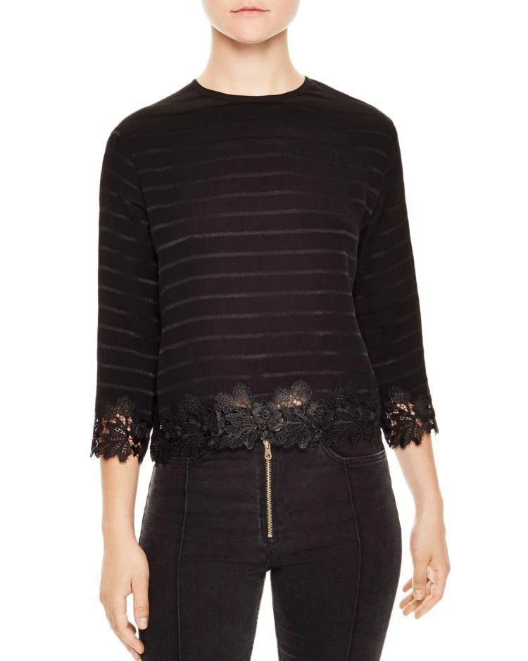 商品Sandro|Anig Striped Lace-Detail Crop Top,价格¥1203,第1张图片
