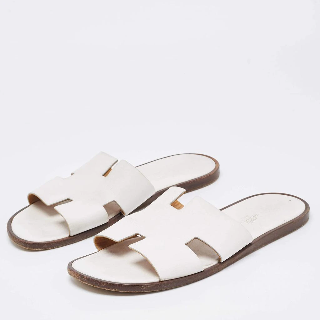 商品[二手商品] Hermes|Hermes White Leather Izmir Flat Slides Size 44,价格¥3806,第2张图片详细描述