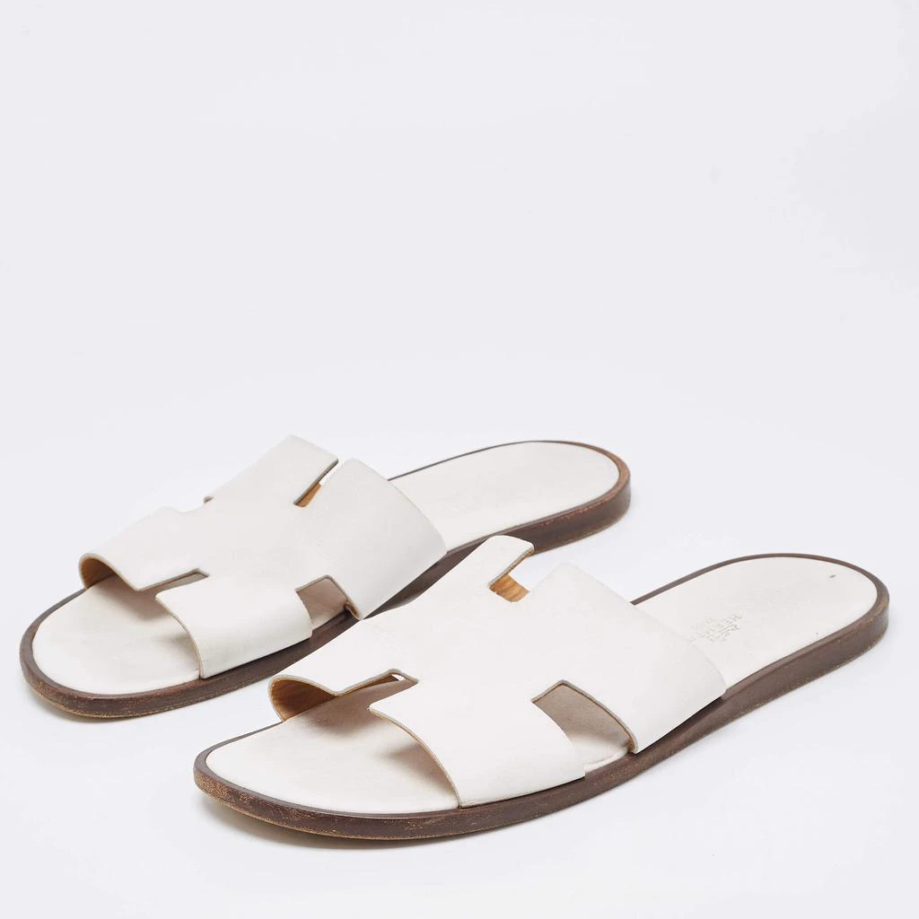 商品[二手商品] Hermes|Hermes White Leather Izmir Flat Slides Size 44,价格¥3377,第2张图片详细描述