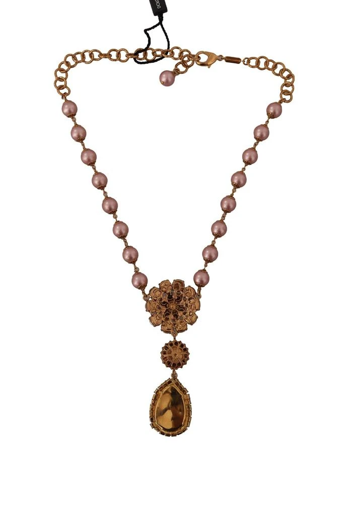 商品Dolce & Gabbana|Dolce & Gabbana Gold Tone Brass Pink Beaded Pearls Crystal Pendant Necklace,价格¥3961,第5张图片详细描述