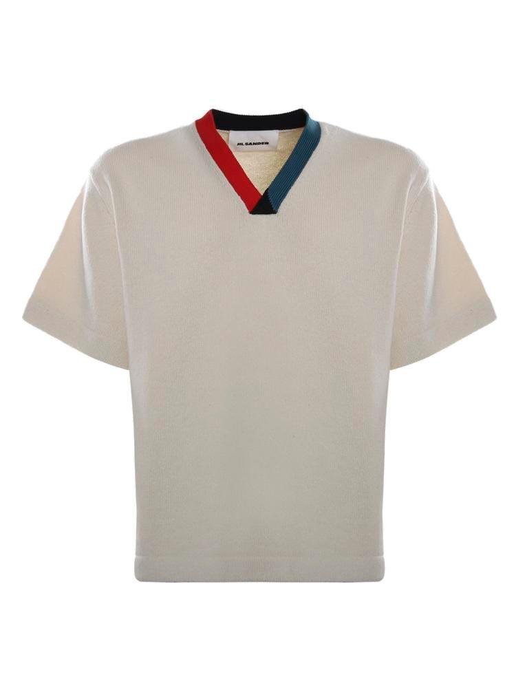 商品Jil Sander|Jil Sander V-Neck Short Sleeved Knitted T-Shirt,价格¥2636,第1张图片