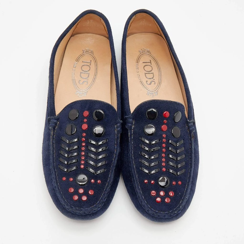 商品[二手商品] Tod's|Tod's Navy Blue Suede Studded Slip On Loafers Size 37,价格¥1097,第3张图片详细描述