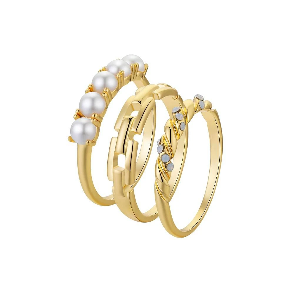 商品Unwritten|Women's Twist Faux Opal, Imitation Pearl and Chain Link Ring 3-Piece Set,价格¥112,第1张图片