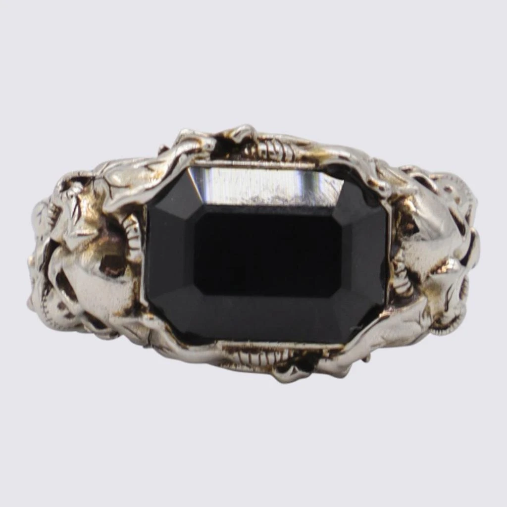 商品Alexander McQueen|ALEXANDER MCQUEEN SILVER-TONE AND BLACK BRASS IVY SKULL RING,价格¥2128,第2张图片详细描述