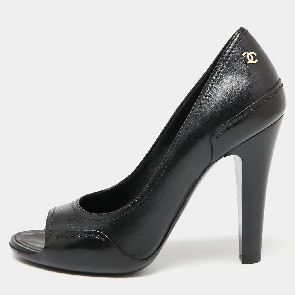 商品[二手商品] Chanel|Chanel Black Leather CC Open Toe Pumps Size 36,价格¥2266,第1张图片