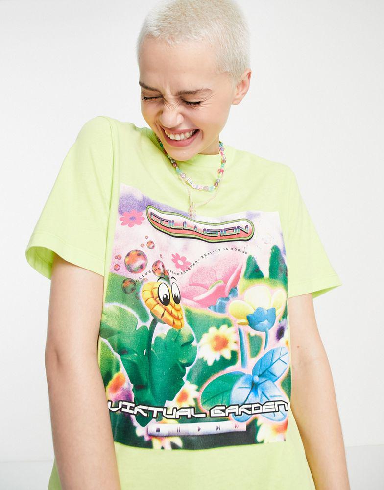 Collusion | COLLUSION garden graphic oversized t-shirt in lime 97.56元 商品图片