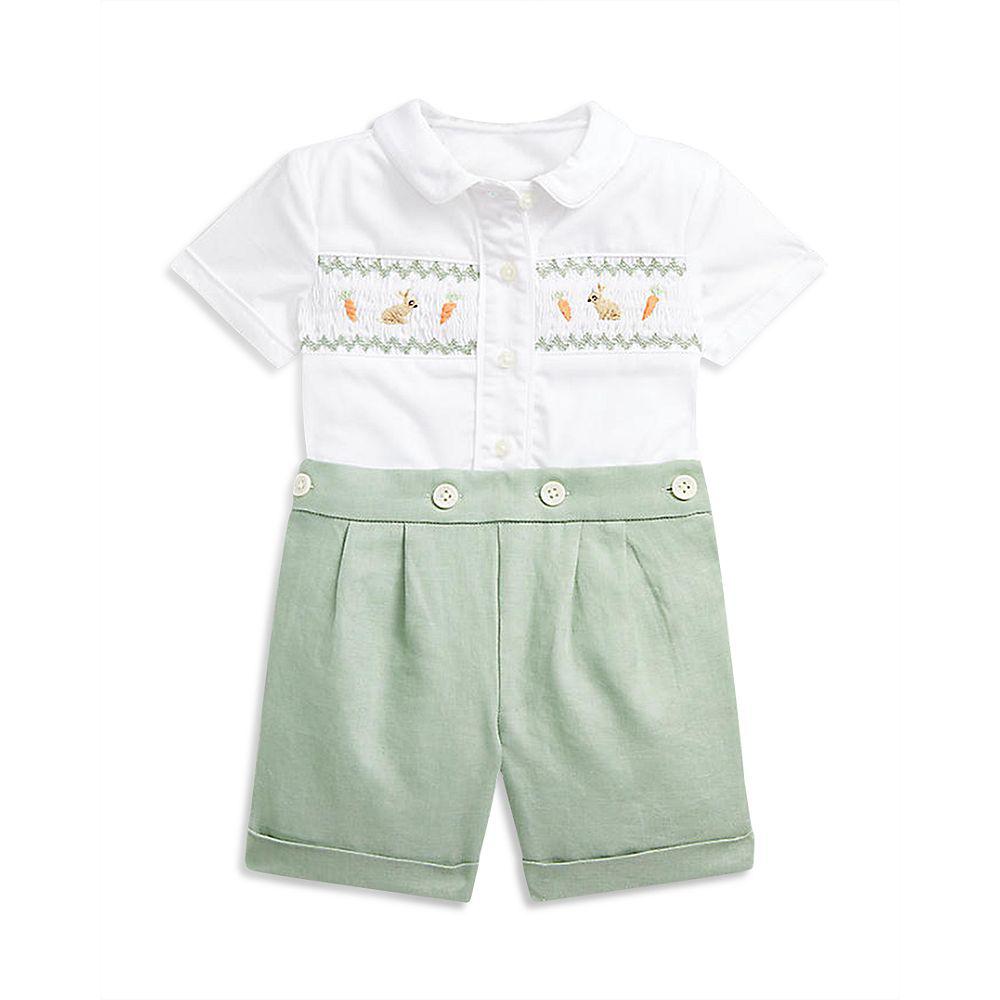 Boys' Smocked Cotton Shirt & Linen Shorts Set - Baby商品第1张图片规格展示