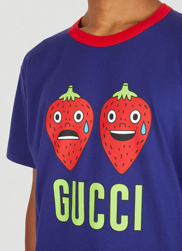 Strawberry Print Hollywood T-Shirt in Blue商品第5张图片规格展示