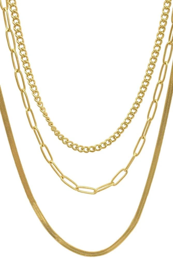 商品ADORNIA|Water Resistant 14K Yellow Gold Paperclip, Curb, & Snake Chain Necklace Set,价格¥150,第1张图片