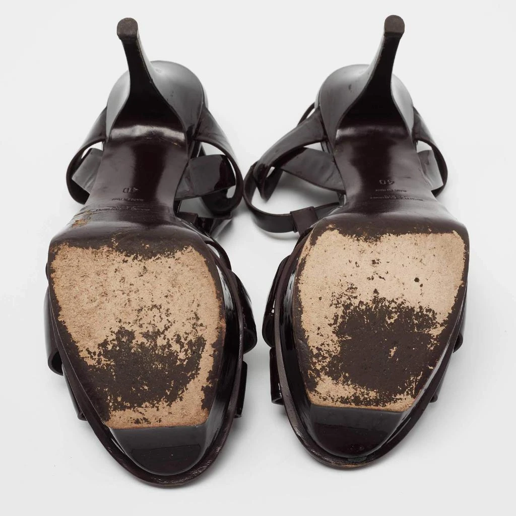 Saint Laurent Dark Brown Patent Leather Tribute Platform Sandals Size 40 商品