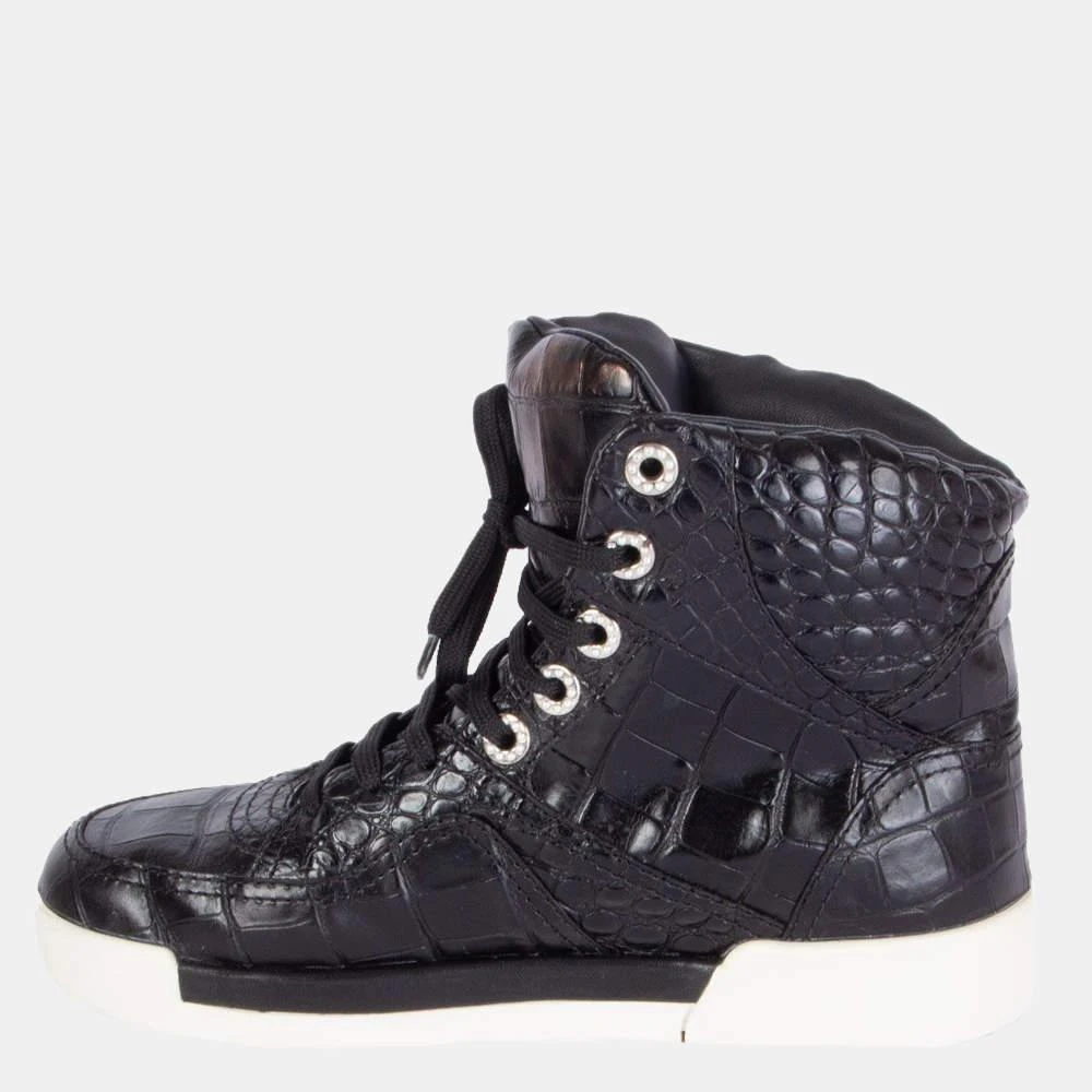 商品[二手商品] Chanel|Chanel Black Crocodile Embossed High Top Sneakers EU 38,价格¥9187,第1张图片
