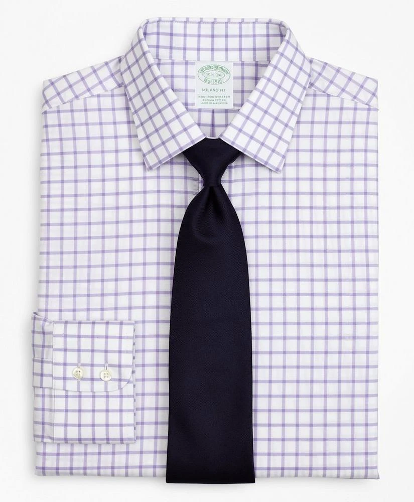 商品Brooks Brothers|Stretch Milano Slim-Fit Dress Shirt, Non-Iron Twill Ainsley Collar Grid Check,价格¥399,第1张图片详细描述
