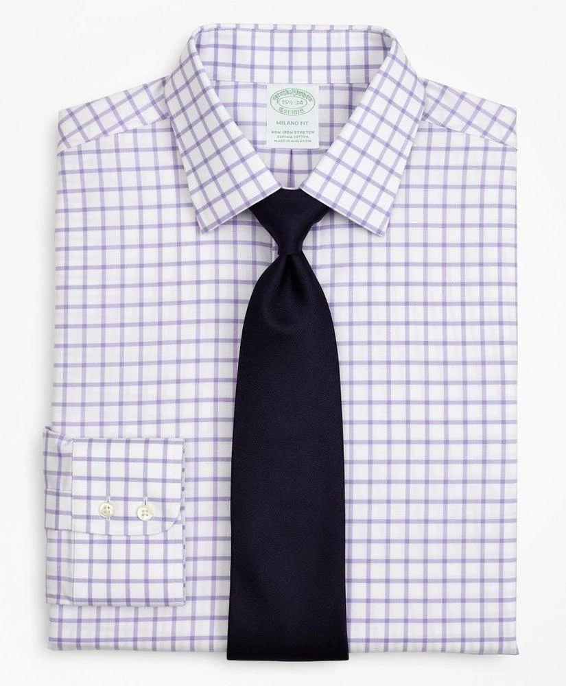 商品Brooks Brothers|Stretch Milano Slim-Fit Dress Shirt, Non-Iron Twill Ainsley Collar Grid Check,价格¥412,第1张图片