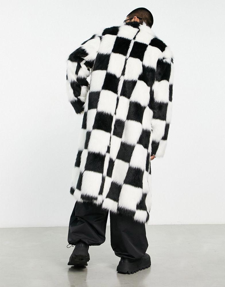 商品ASOS|ASOS DESIGN longline faux fur coat in check,价格¥1056,第4张图片详细描述