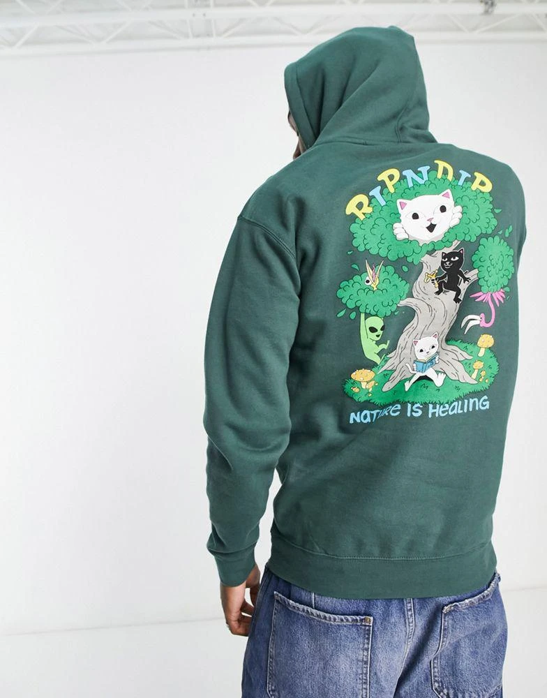 商品Rip N Dip|RIPNDIP adventure club pullover hoodie in green with chest and back print,价格¥558,第2张图片详细描述