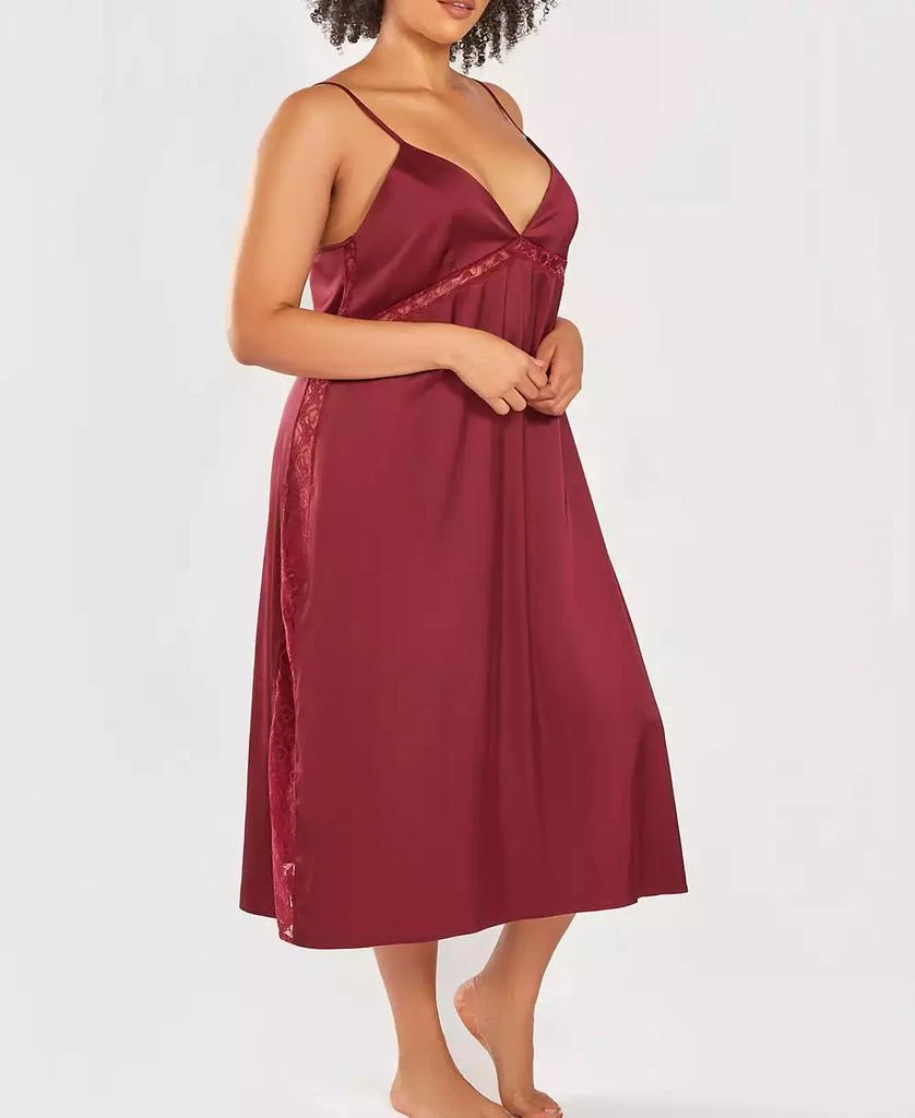 商品iCollection|Plus Size Silky Open Back Nightgown with Lace Trims,价格¥432,第3张图片详细描述